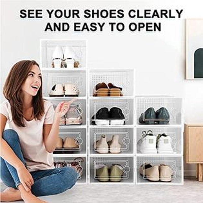12Pcs Shoe Box Storage Case Clear Boxes Foldable Stackable Transparent Organizer