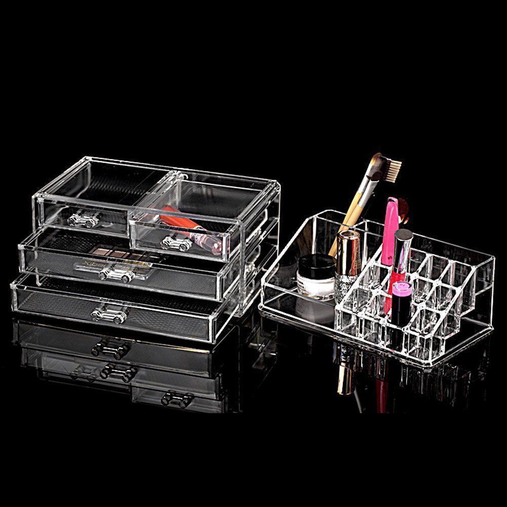 4 Drawer Clear Acrylic Box Cosmetic Organizer Storage Jewellery Makeup Holder