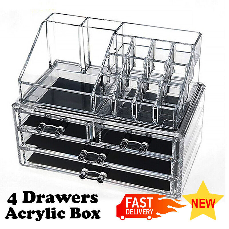 4 Drawer Clear Acrylic Box Cosmetic Organizer Storage Jewellery Makeup Holder