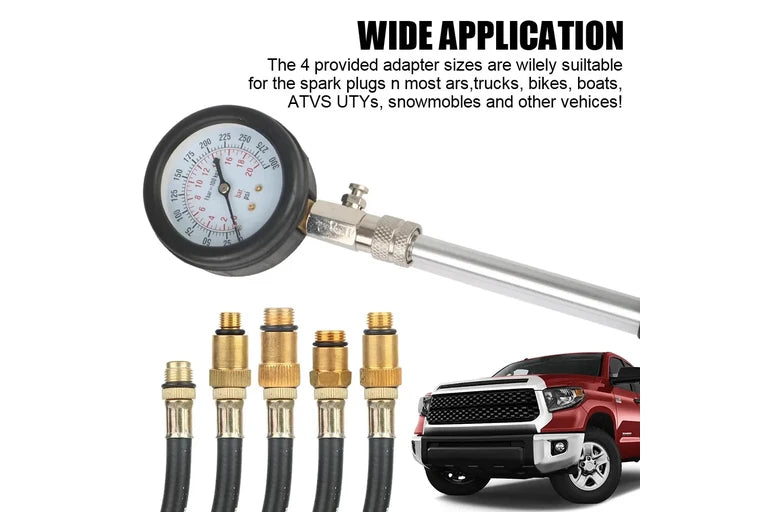 Gasoline Engine Compression Tester with M10 M12 M14 M18 Adapters