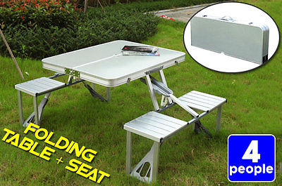 FOLDING PORTABLE PICNIC TABLE OUTDOOR CAMPING BBQ PARTY W/4 CHAIRS HIGH QUALITY