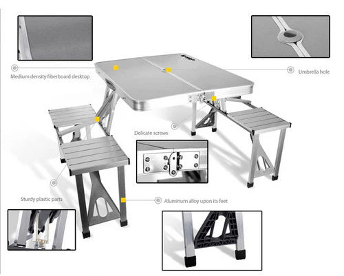 FOLDING PORTABLE PICNIC TABLE OUTDOOR CAMPING BBQ PARTY W/4 CHAIRS HIGH QUALITY