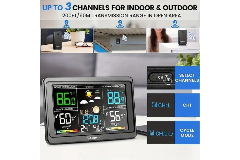 Geevon Wireless Weather Station Indoor Outdoor Thermometer Clock