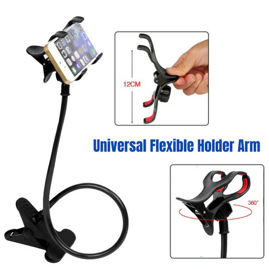 MOBILE PHONE FLEXIBLE 360° CLIP MOUNT STAND HOLDER BRACKET CLAMP DESK BED OFFICE