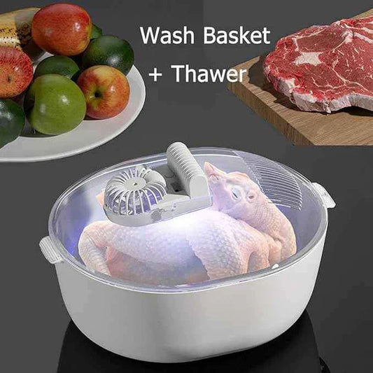 5in1 Food Thawer Fresh Keep Thaw Tray Drainer Fruit Vegetable Basket
