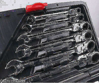 12 Pcs Metric Flexible Head Ratchet Wrench Gear Spanner 8-19mm Cr-V Steel Set