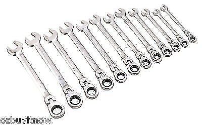 12 Pcs Metric Flexible Head Ratchet Wrench Gear Spanner 8-19mm Cr-V Steel Set