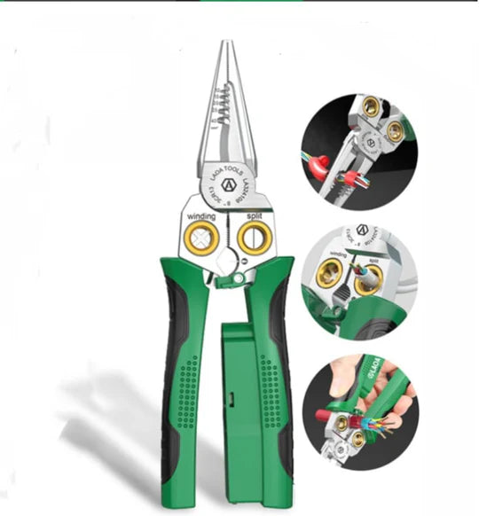 8-in-1 Stainless Steel Anti-Slip Multi-Functional Wire Stripper with Test Pen Wire Stripper Stranded Wire Cutter Electrician Pliers