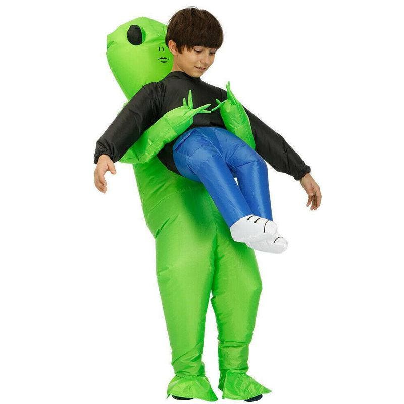 Scary Halloween Green Alien Inflatable Kid Costume Party Dress Blow Up Suits