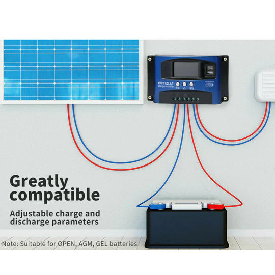 30/40/50/100A Solar Panel Charge Controller 12V 24V Regulator Auto Dual USB Mppt