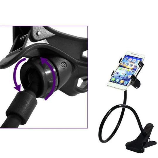 MOBILE PHONE FLEXIBLE 360° CLIP MOUNT STAND HOLDER BRACKET CLAMP DESK BED OFFICE