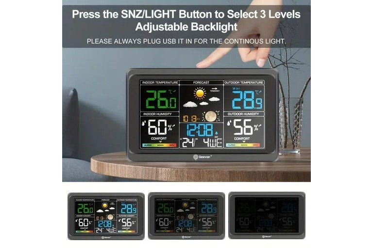 Geevon Wireless Weather Station Indoor Outdoor Thermometer Clock