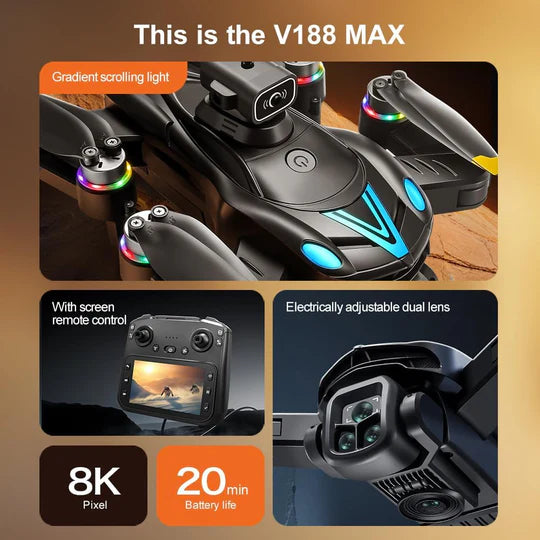 V188MAX Foldable Brushless Drone with 8K HD Dual Camera & Screen