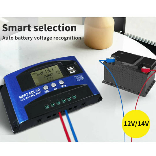 30/40/50/100A Solar Panel Charge Controller 12V 24V Regulator Auto Dual USB Mppt