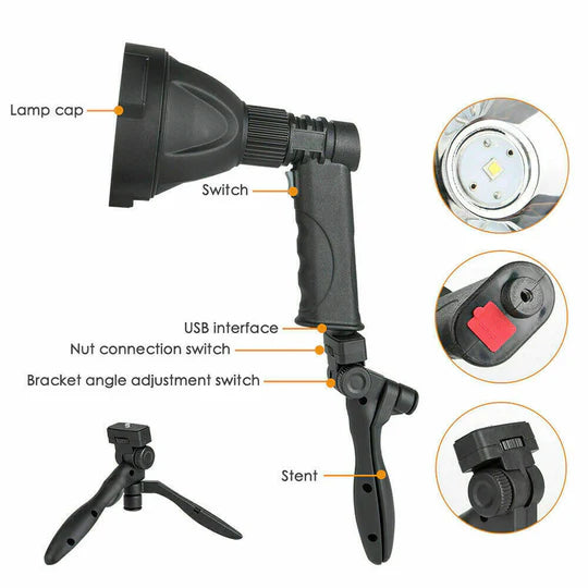 LED HANDHELD SPOTLIGHT RECHARGEABLE HUNTING CAMPING FLASHLIGHT SPOT LIGHT TORCH