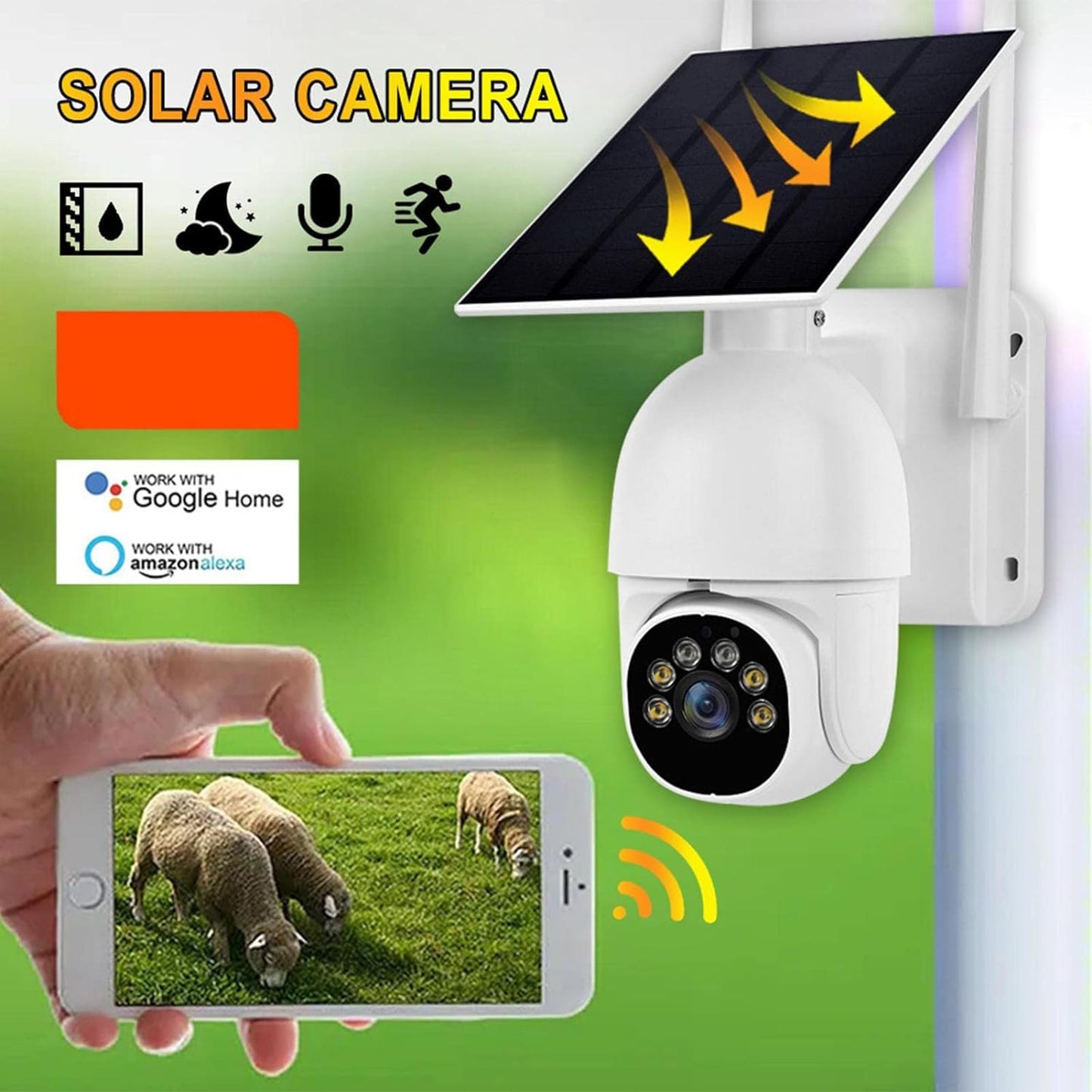 Solar Camera Security Outdoor | Rotatable Solar PTZ Rotation Network Monitoring Support 4G | Monitor Motion Detection Camera with Siren, Two-Way Audio