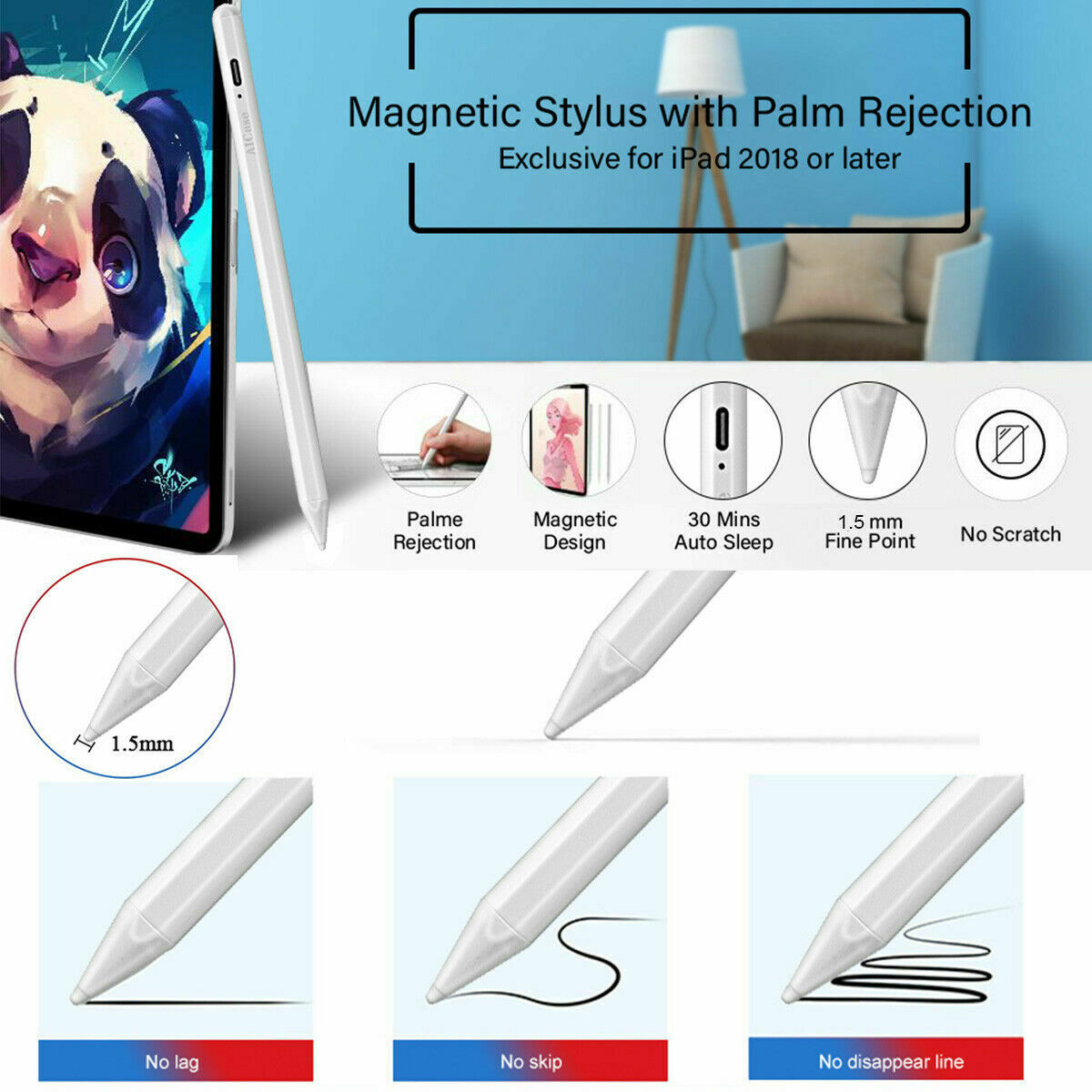 Pencil Pen for Apple iPad 6th/7th/8th/Mini 5th/Pro 11&12.9''/Air 3rd Gen Stylus