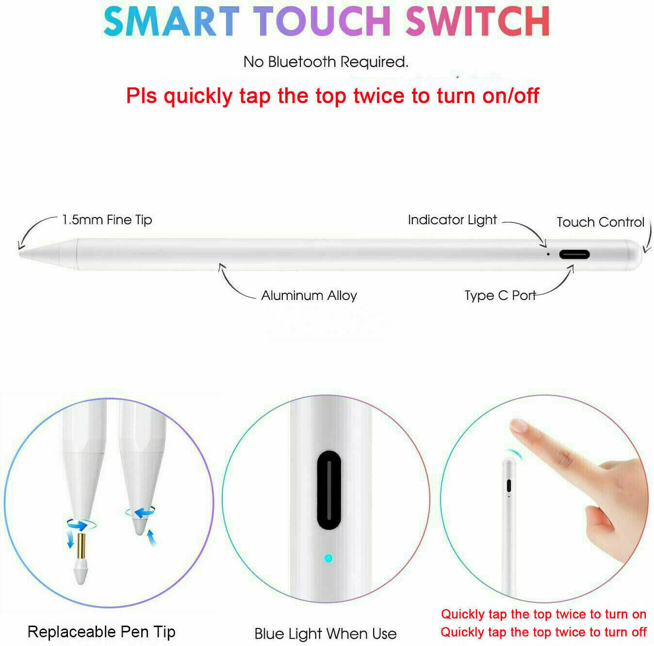 Pencil Pen for Apple iPad 6th/7th/8th/Mini 5th/Pro 11&12.9''/Air 3rd Gen Stylus