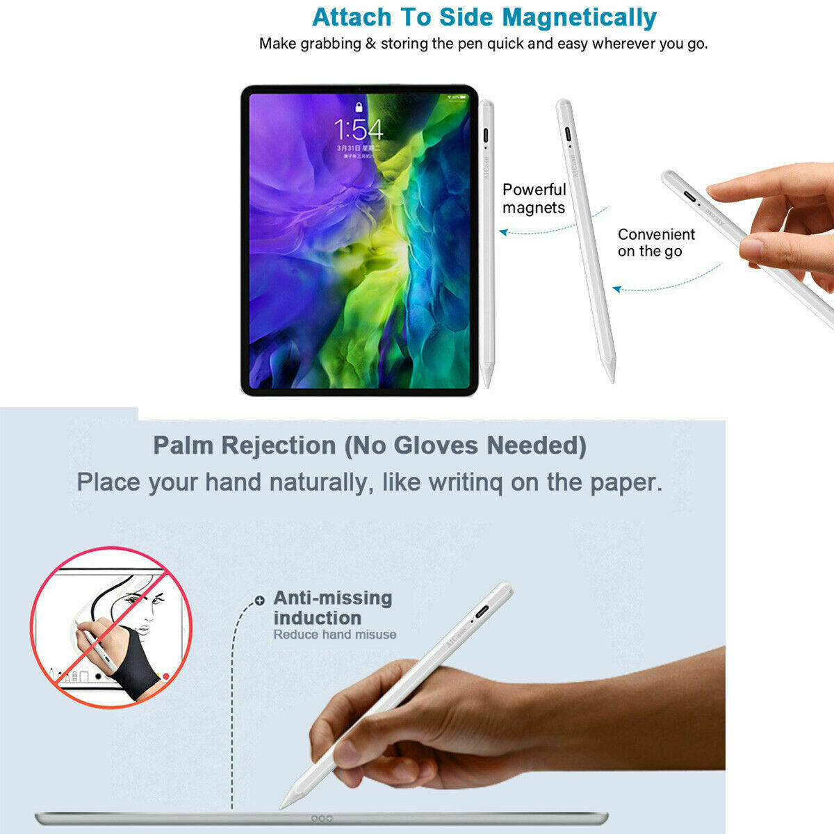 Pencil Pen for Apple iPad 6th/7th/8th/Mini 5th/Pro 11&12.9''/Air 3rd Gen Stylus