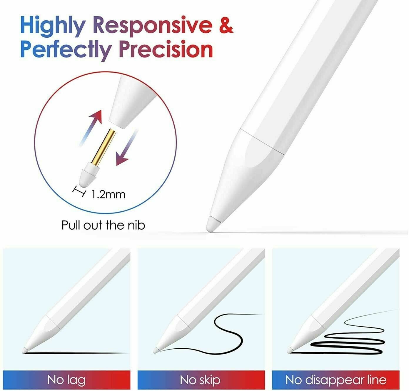 Pencil Pen for Apple iPad 6th/7th/8th/Mini 5th/Pro 11&12.9''/Air 3rd Gen Stylus