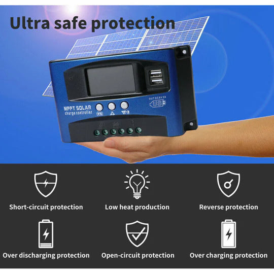 30/40/50/100A Solar Panel Charge Controller 12V 24V Regulator Auto Dual USB Mppt