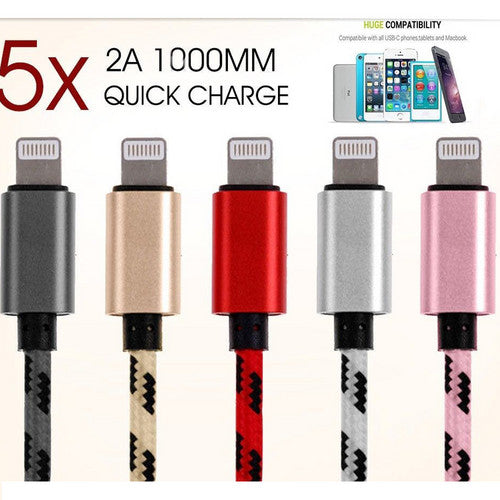 5x USB Cable Charger for Apple iPhone 8 7 6 iPad X Nylon 1.2M Cord Fast Charge