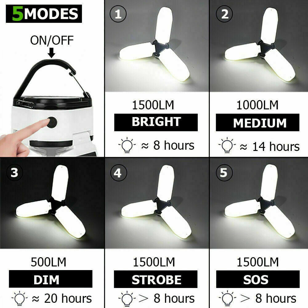 Portable Rechargeable Solar LED Camping Lamp Lantern Tent Outdoor Hiking Light