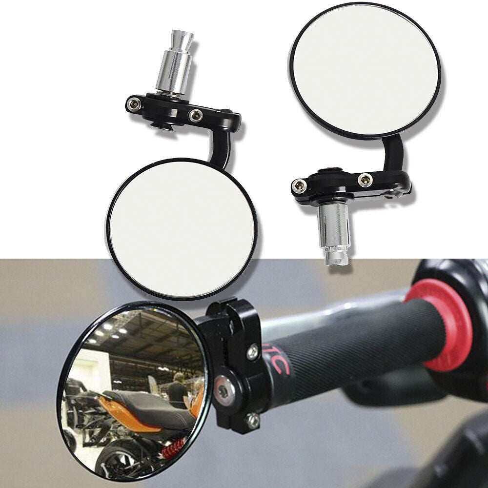 2PCE Universal Motorcycle Handle Bar End Mirrors Motorbike Side Rear View Set