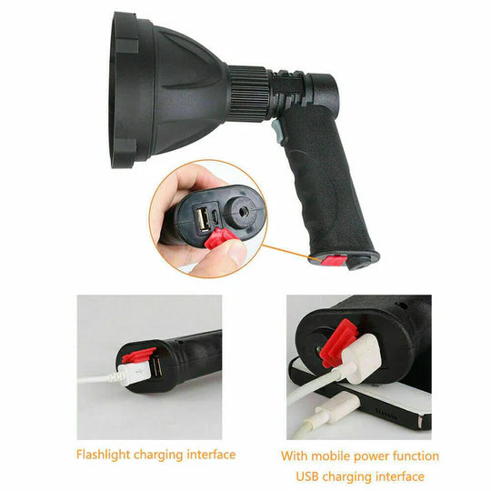 LED HANDHELD SPOTLIGHT RECHARGEABLE HUNTING CAMPING FLASHLIGHT SPOT LIGHT TORCH