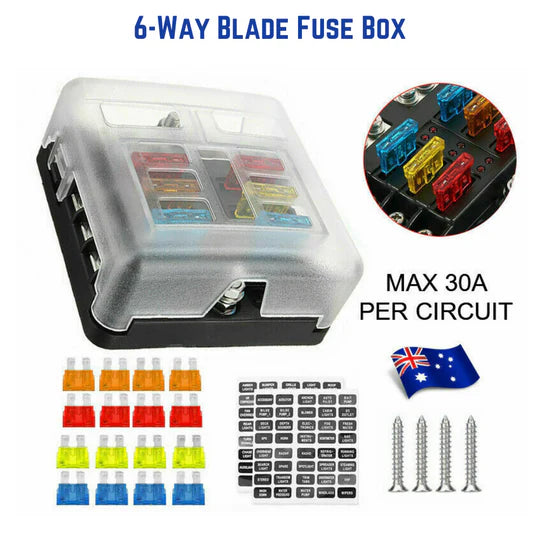 23PC 6 WAY BLADE FUSE BOX BLOCK HOLDER LED INDICATOR LIGHT 12V/32V