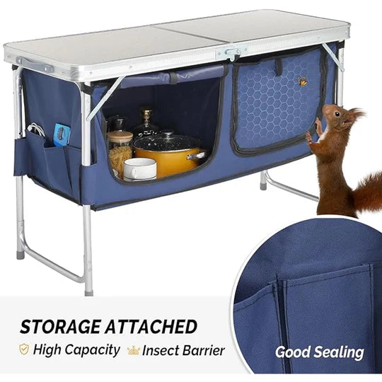FOLDING TABLE ADJUSTABLE HEIGHT PORTABLE CAMPING TABLE WITH STORAGE CARRY HANDLE