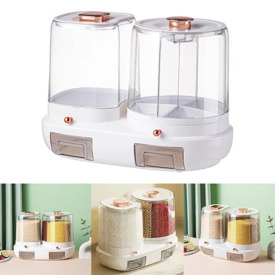ROTATING RICE DISPENSER STORAGE CONTAINER FOR BARLEY MUNG BEANS
