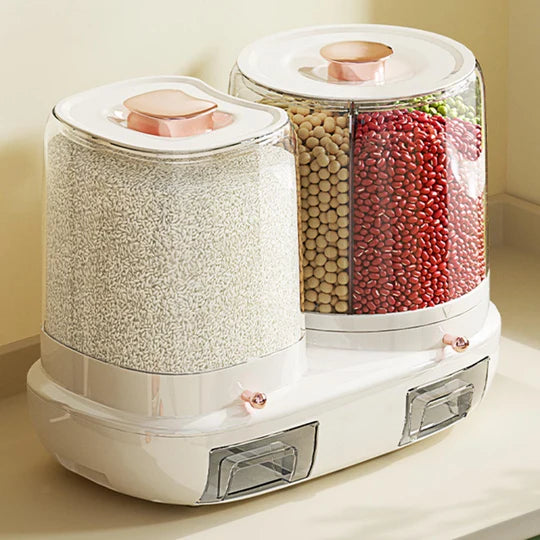 ROTATING RICE DISPENSER STORAGE CONTAINER FOR BARLEY MUNG BEANS