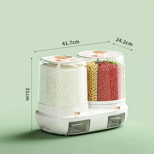 ROTATING RICE DISPENSER STORAGE CONTAINER FOR BARLEY MUNG BEANS