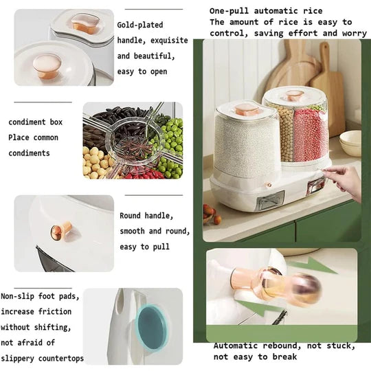 ROTATING RICE DISPENSER STORAGE CONTAINER FOR BARLEY MUNG BEANS