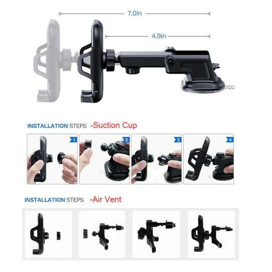 UNIVERSAL 360° WINDSHIELD MOUNT CAR HOLDER CRADLE LONG NECK FOR IPHONE12 SAMSUNG