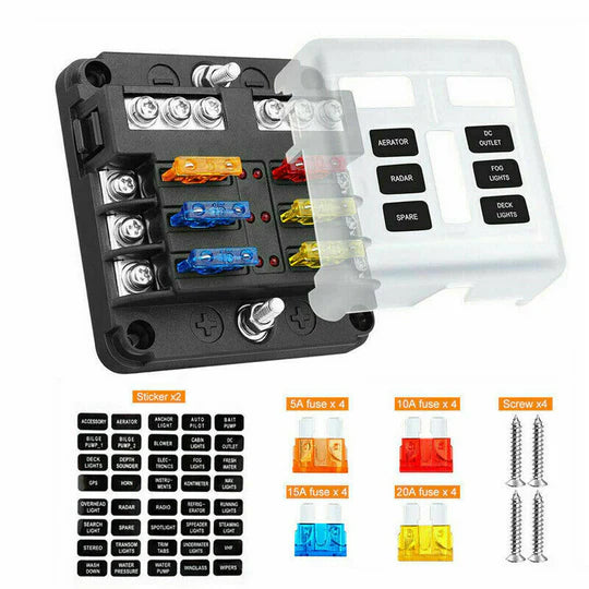 23PC 6 WAY BLADE FUSE BOX BLOCK HOLDER LED INDICATOR LIGHT 12V/32V