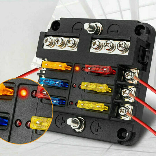 23PC 6 WAY BLADE FUSE BOX BLOCK HOLDER LED INDICATOR LIGHT 12V/32V