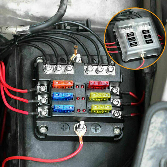23PC 6 WAY BLADE FUSE BOX BLOCK HOLDER LED INDICATOR LIGHT 12V/32V