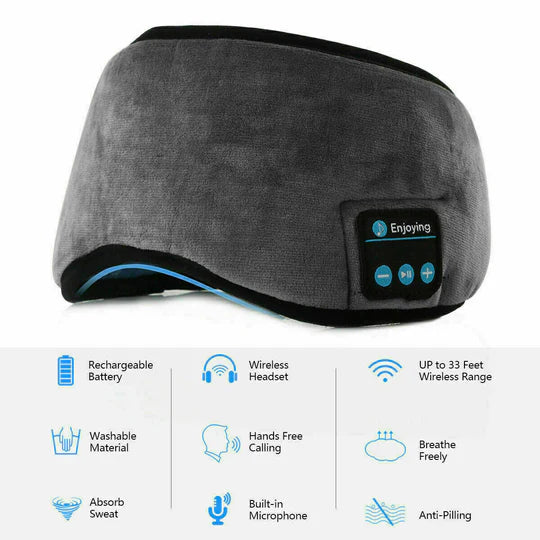 WIRELESS BLUETOOTH 5.0 STEREO EYE MASK HEADPHONES EARPHONE SLEEP MUSIC MASK PB