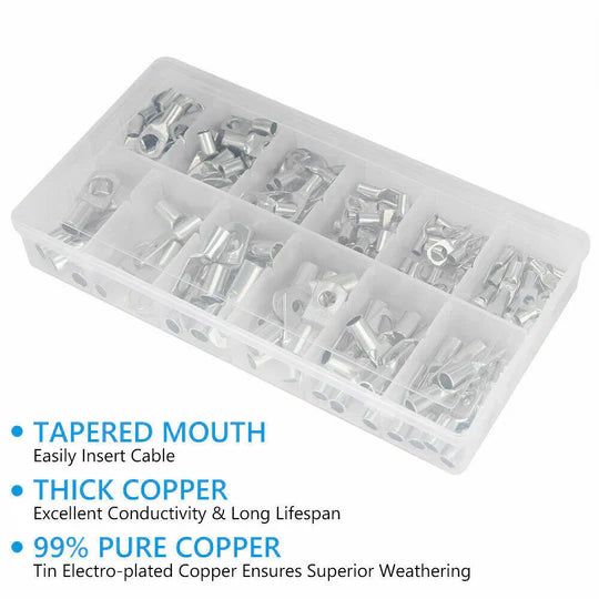 100pc/170pc/220pc Tinned Battery Copper Cable Lugs Crimp Terminals Kits Wire Connector Set