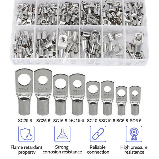 100pc/170pc/220pc Tinned Battery Copper Cable Lugs Crimp Terminals Kits Wire Connector Set