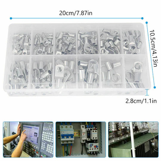100pc/170pc/220pc Tinned Battery Copper Cable Lugs Crimp Terminals Kits Wire Connector Set