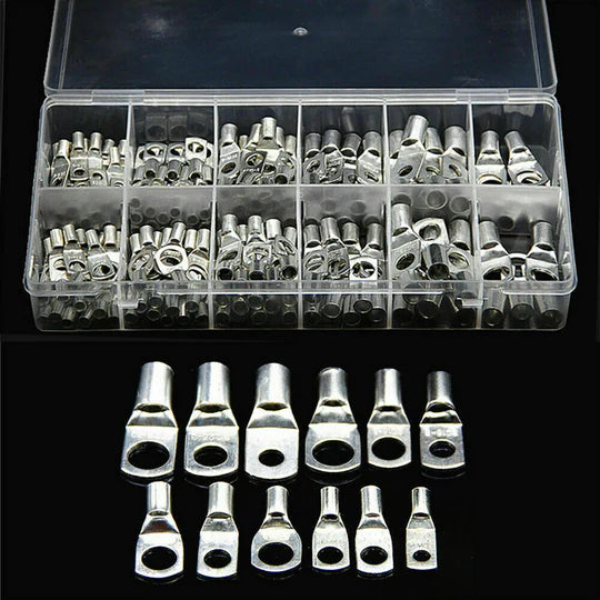 100pc/170pc/220pc Tinned Battery Copper Cable Lugs Crimp Terminals Kits Wire Connector Set