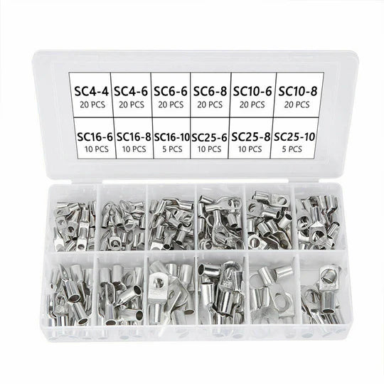 100pc/170pc/220pc Tinned Battery Copper Cable Lugs Crimp Terminals Kits Wire Connector Set