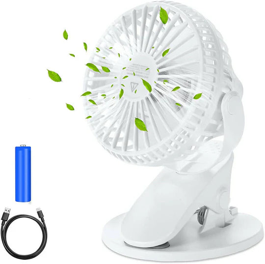 PORTABLE DESK FAN MINI USB RECHARGEABLE QUIET COOLER TABLE CLIP PRAM COOLING