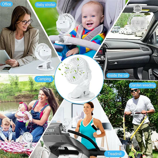 PORTABLE DESK FAN MINI USB RECHARGEABLE QUIET COOLER TABLE CLIP PRAM COOLING