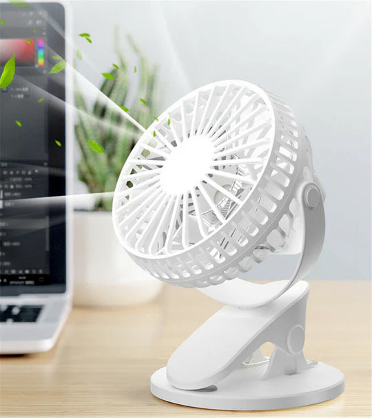 PORTABLE DESK FAN MINI USB RECHARGEABLE QUIET COOLER TABLE CLIP PRAM COOLING