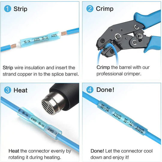 200PCS WATERPROOF HEAT SHRINK BUTT WIRE CRIMP CONNECTORS INSULATED TERMINALS SET