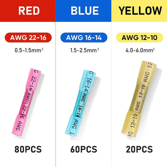 200PCS WATERPROOF HEAT SHRINK BUTT WIRE CRIMP CONNECTORS INSULATED TERMINALS SET